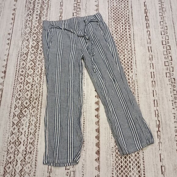 KUT From The Kloth Womens Linen Drawstring Waist Ankle Pants Size 4 Blue Striped - Picture 1 of 6
